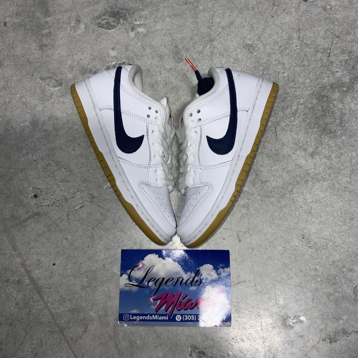Nike SB Dunk Low Orange Label White Navy Sz 4 100% Authentic