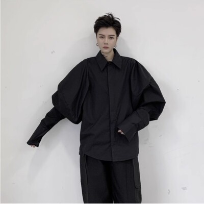 Japanese men's Yamamoto style long sleeved shirt loose top coat