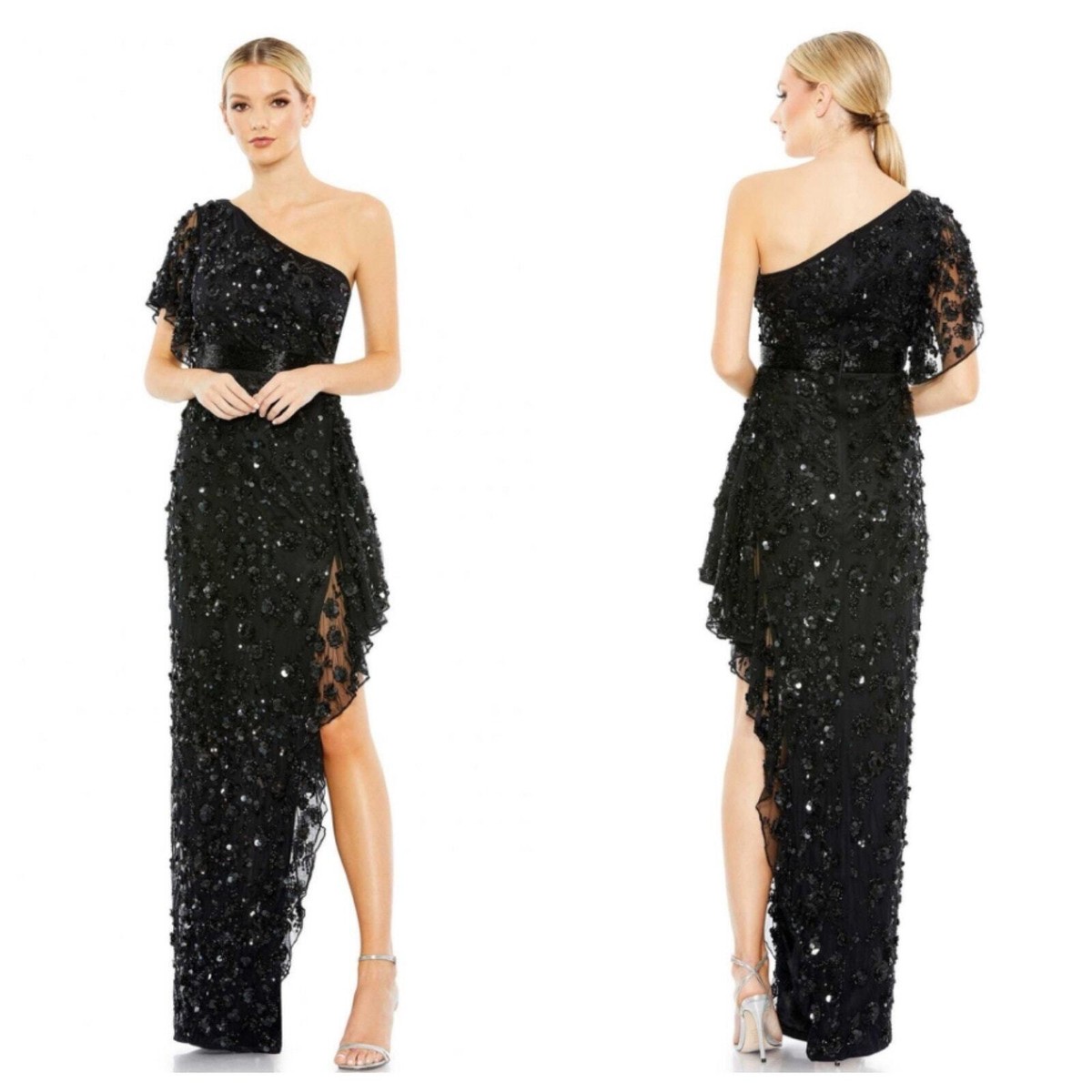 (US発)Mac Duggal スパンコールワンショルダー ドレス Mac Duggal Women's Black One Shoulder Embellished Gown Size