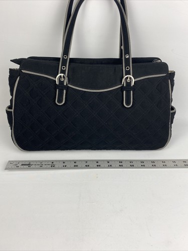 Vera Bradley Black Microfiber Handbag w/ Checked Piping Detail Nice! - Picture 12 of 15
