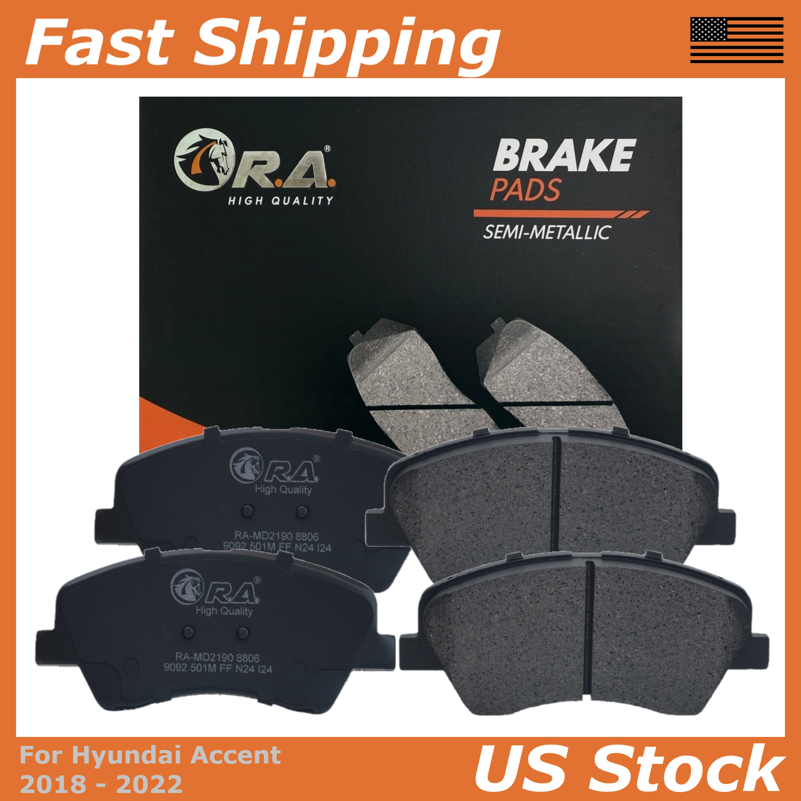 Front Disc Brake Pads for 2018 2019 2020 2021 2022 Hyundai ACCENT 1.6L GL GLS
