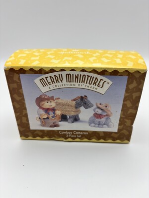 Cowboy Cameron Cat 3-Piece Set Merry Miniatures Hallmark 1996 Roping Practice