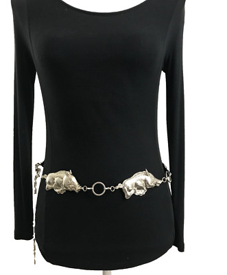 Women's Chain Belt Small-Medium Silver Wild Boar O Ring Metal Rare Dress Casual