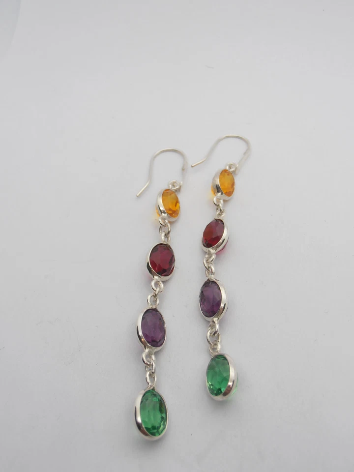 Orecchini in Argento 925 e Pietre sintetiche- imitazione rubino topazio smeraldo - Immagine 3 di 4