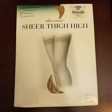 JCPenney Sheer Caress Sheer Thigh High Reinforced Toe Oatmeal Beige Size Long
