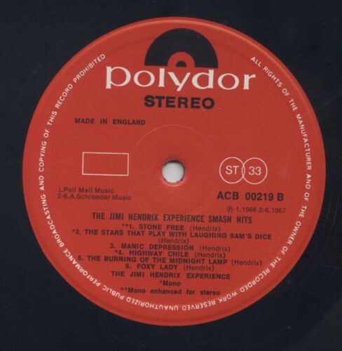 JIMI HENDRIX EXPERIENCE - SMASH HITS. 1968 UK ROCK 12" COMPILATION L.P. RE-ISS - Picture 4 of 4