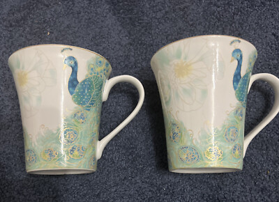 222 FIFTH Lakshmi Türkis Pfau Kaffee Tee Tassen Tassen 2er Set Porzellan Gold