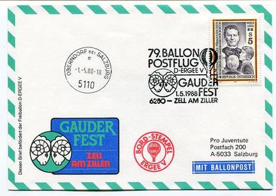 1988 Balloonpost No. 79 Pro Juv Aer D-Ergee V Gauder Fest Oberndorf Zell Am Ziller