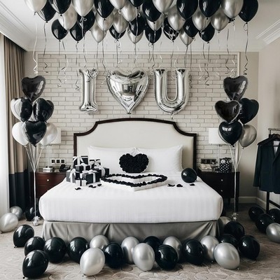 I Love You for Him/Her Balloon Black Silver Balloon with Heart Shaped Balloon...