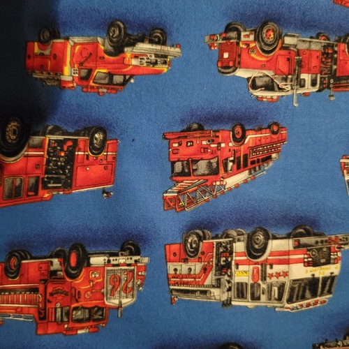 Firetruck Fabric 100% Cotton Red on Blue - Picture 3 of 3
