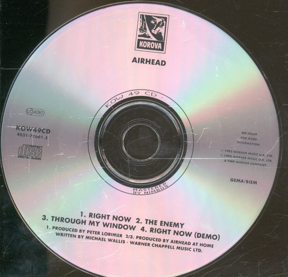 Airhead Right Now CD UK Korova 1992 Limitierte Nummerierte CD Single KOW49CD - Bild 3 von 3