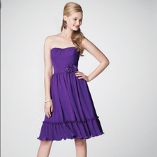 Alfred Angelo purple strapless chiffon midi dress homecoming cocktail