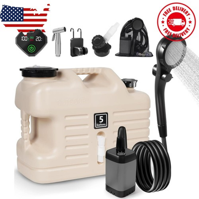 #ad Portable Camping Shower with 5 Gallon Water Jug 6000mAh Rechargeable Outdoor... $73.93
