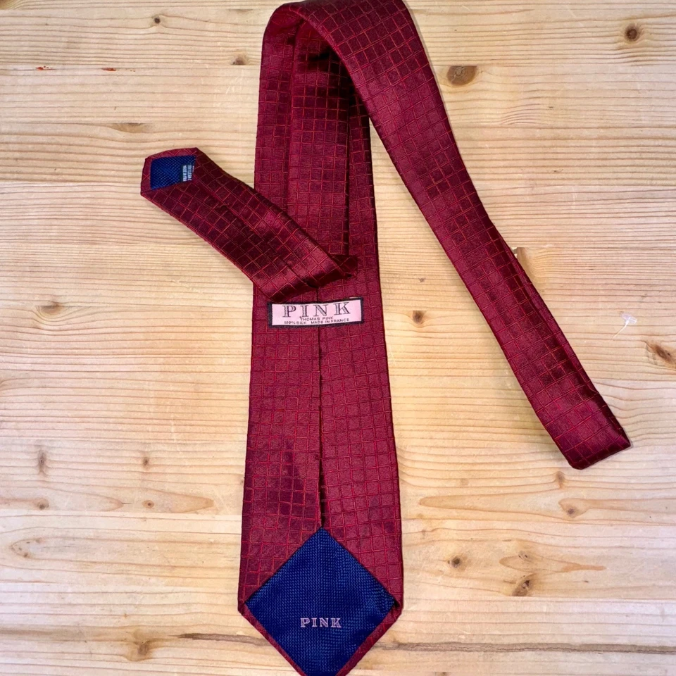 Corbata Thomas Rosa 100% Seda Roja Rejilla Hecha en Francia Lujo Diseñador Formal Foto 4 de 4