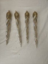 Gold Iridescent Spiral Icicle Christmas Decoration/ornaments Set of 4