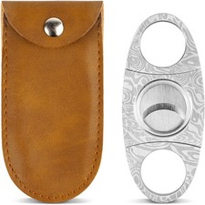 GALAMAX Cigar Cutter, Silver Grain Damascus Stainless Steels Cigar Cutter Sciss