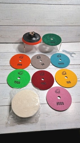 Diamond Polishing Pads 4 Inch Wet Dry Set 9 Pieces for Concrete Marble Quartz...