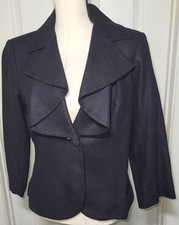 Transitions 100 Textured Silk Single Button Blazer Womens 8 Black Shawl Lapel