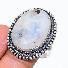 Natural Moonstone Gemstone 925 Sterling Silver Jewelry Ring Size 8 US