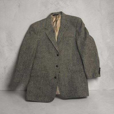 Joseph Jos A Bank Vintage Harris Tweed Sport Coat with Leather Buttons Size 42R