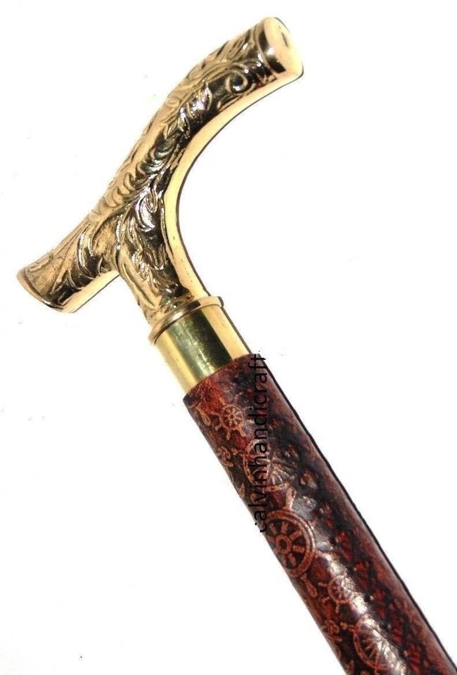 CANE WALKING STICK FROM BULL SEX ORGAN FANCY BRASS HANDLE LATHER STICK NEW STYLE - Image 3 of 4