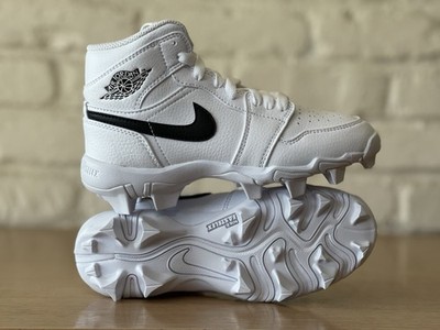 Nike Air Jordan 1 Mid Youth Cleat Sz 12C White Blk Football Baseball HF6883-100