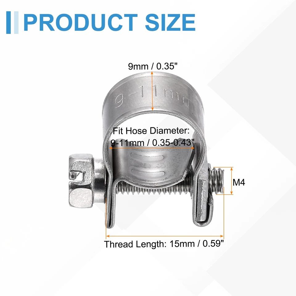 20pcs Fuel Injection Hose Clamp 9-11mm 304 Stainless Steel Gas Line Hose Clamp Foto 2 de 4