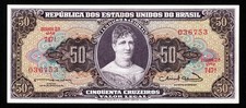 BRAZIL 50 CRUZEIROS BANKNOTE CURRENCY - VALOR LEGAL - 1963.ND SERIE 747 A - UNC