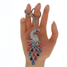 Silver Finish Multi-Color Rhinestones Keychain Bag Charm 3.76in H