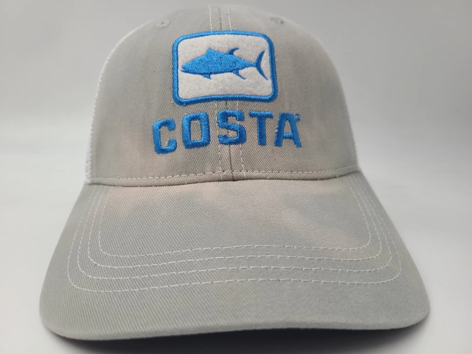 Costa Del Mar Malla Envejecida Camionero Snapback Sombrero Gorra Pez Hombres Mujeres Gris Blanco Foto 2 de 4