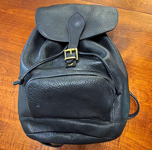 Furla Women's Black Pebbled Backpack Drawstring Buckle Front Zip Gold Hardware