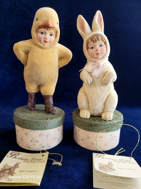 Pair of Vintage Bethany Lowe Kids in Chick Bunny Costumes Boxes with Tag Signed