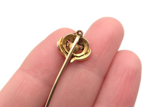 Vintage Antique 14k Gold Art Nouveau Diamond Pearl Stick Pin Hat Pin 2.2 grams - Picture 6 of 14