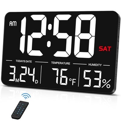 Digital Clock,13'' Large Display Digital Wall Clock, Adjustable Brightness Cal...