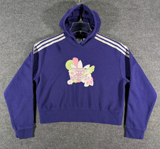 Adidas Purple Floral Trefoil Logo Cropped Hoodie Youth Girls Size XL 14-15 Years