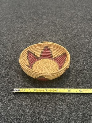 Native American Colorful Woven Basket 5'' Wide Vtg