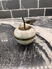 Mother of Pearl and Brass Trinket Box, Apple Shaped. EUC
