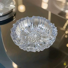 Vintage Clear Lead Crystal  Cigarette/Cigar Ashtray Diamond Cut/Hob Star Pattern