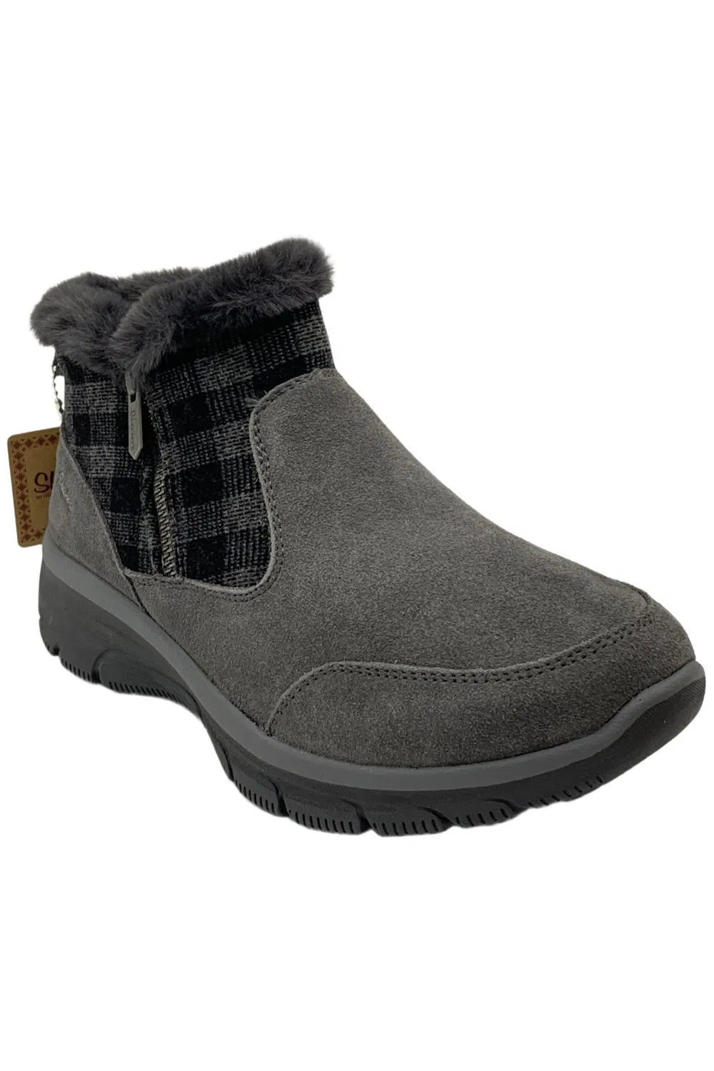 Skechers Womens Plaid Days Easy Going Ankle Boots Charcoal 8790₽