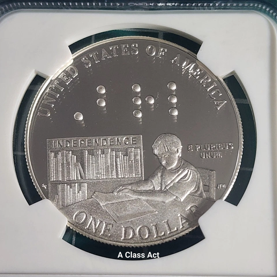 2009 P LOUIS BRAILLE COMMEMORATIVE SILVER DOLLAR NGC PF69 ULTRA CAMEO T8817 - Image 4 of 4