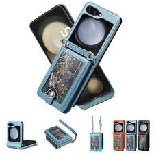 For Samsung Galaxy Z Flip7/7 FE/6/5/4/3 Crossbody Pattern Wallet Case Hand Strap