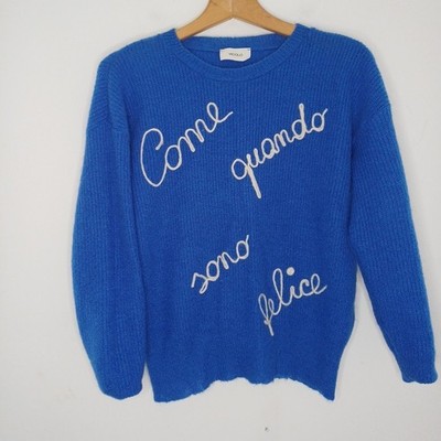 Vicolo Pullover klein blau italienische Merinowollmischung Langarm 8 10