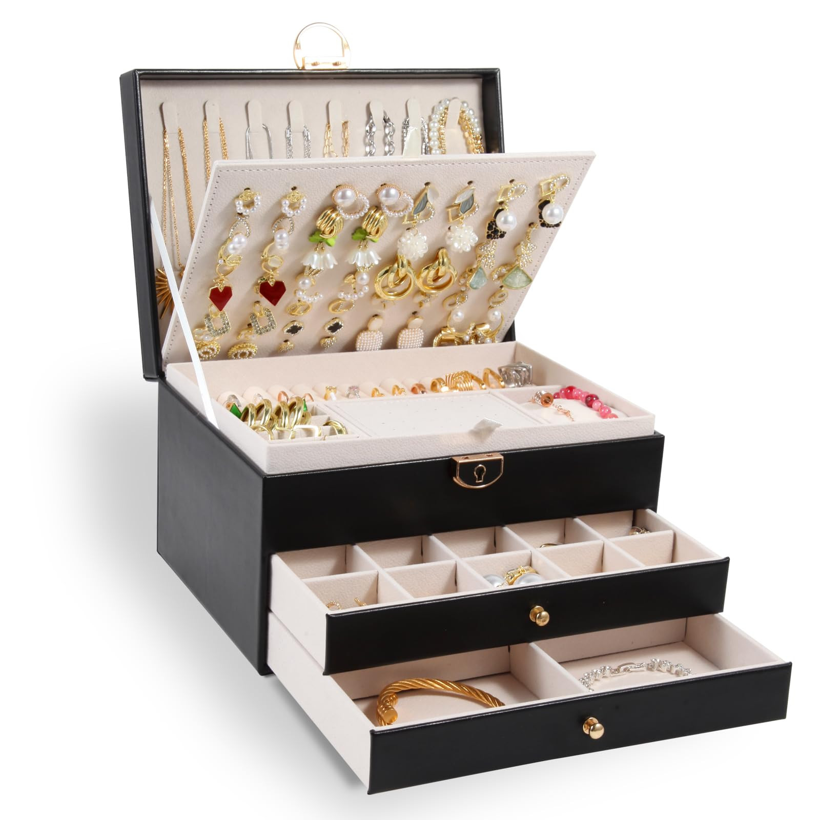 3-Layer Jewelry Box for Women, Jewelry Organizers and Storage with Removable ...
