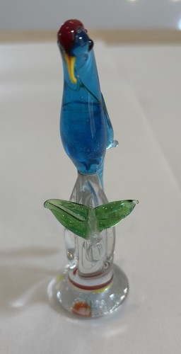 VTG Art Glass Parrot Figurine Blown Glass On Perch MCM Murano Style Tropical - Picture 4 of 12