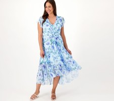 Isaac Mizrahi Live! Women's Dress Sz L Always Printed Mesh Midi Blue A589943