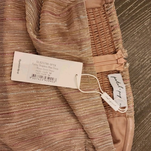 Petal Pup Farley Trägerloses Maxikleid Rosegold Streifen M Hoco Event Hochzeit Abschlussball - Bild 5 von 18