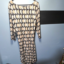Nine West Dress 16W Plus Size Black Beige Geometric Abstract Print Long Sleeve