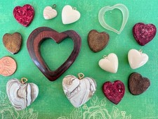 Vintage Large Wood Lucite Plastic Glass Heart Charms Pendants Beads 14