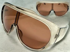 Oversized Exaggerated Modern Retro Wrap Shield SUNGLASSES Large Thick Gray Frame