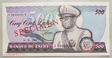 Zaire 500 Zaires 1984 Specimen Unc